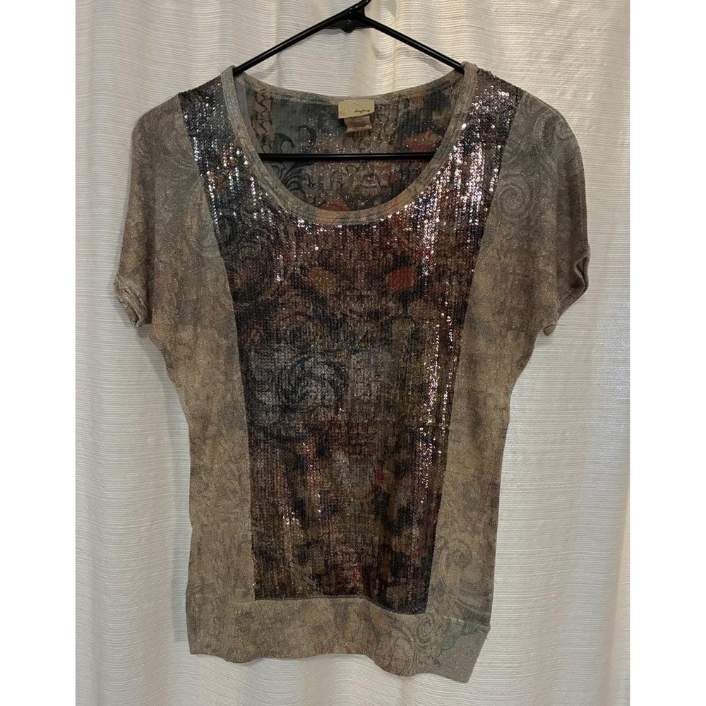 Y2K Daytrip Sequined Panel Shirt Size XS Whimsical Whimsigoth